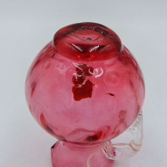 Pilgrim Glass Handblown Cranberry Vase Pitcher Optic Clear Handle 4.5 In Tag - Picture 9 of 10